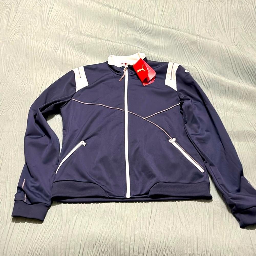 NWT: women’s Puma Poly Jacket in navy and white, size medium